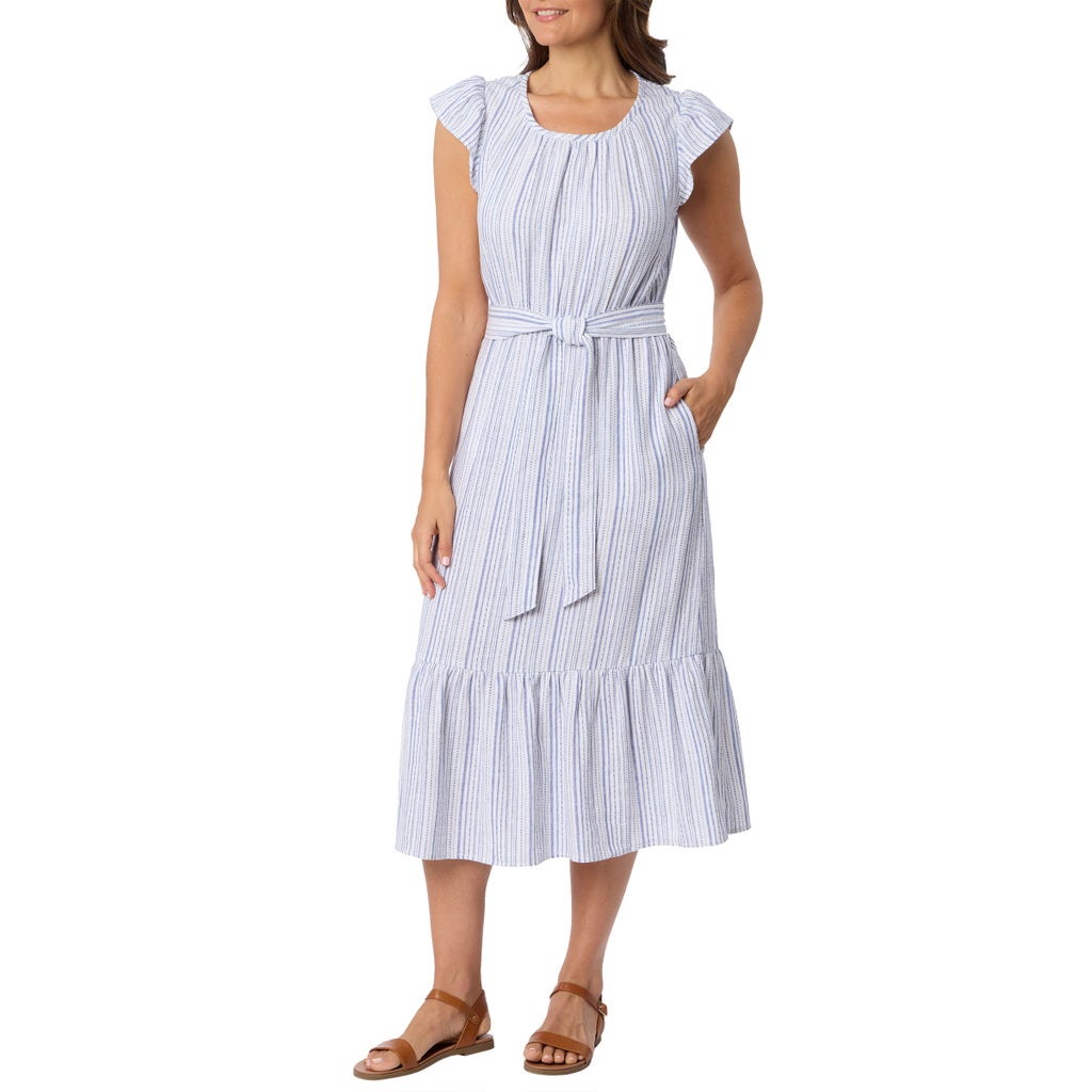 [color:blue] Briggs Women's Linen Blend Tiered Dress - Blue - image 1