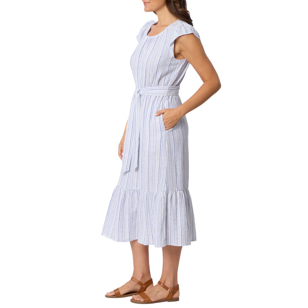 [color:blue] Briggs Women's Linen Blend Tiered Dress - Blue - image 2