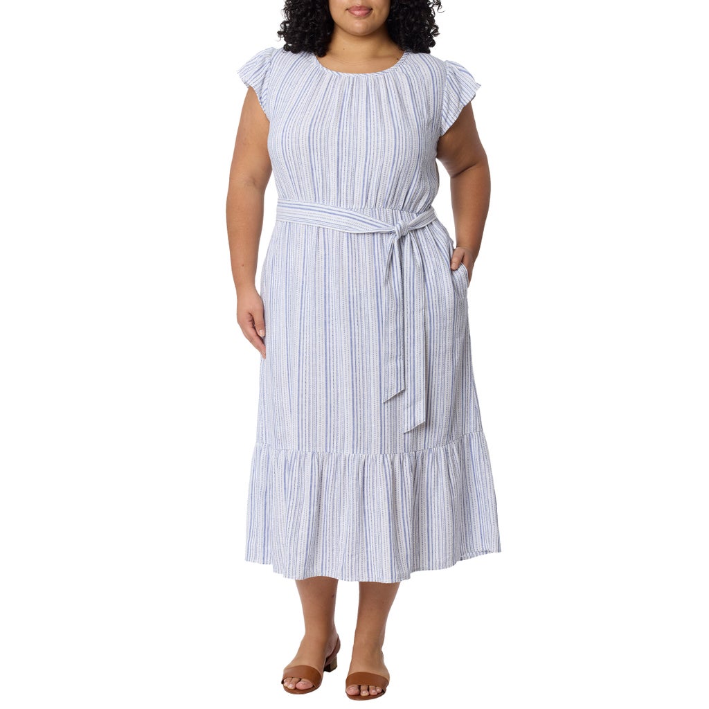[color:blue] Briggs Women's Linen Blend Tiered Dress - Blue - image 5