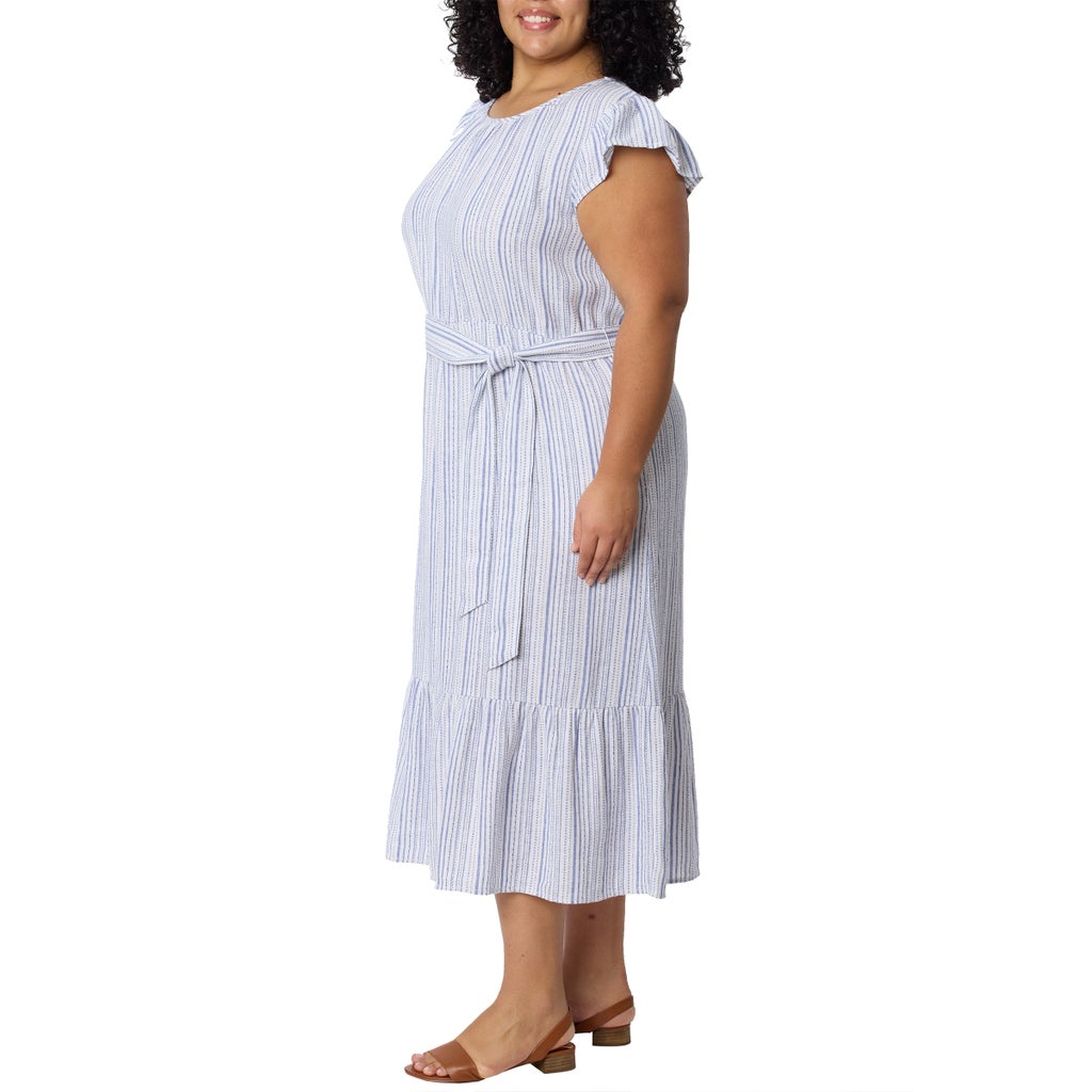 [color:blue] Briggs Women's Linen Blend Tiered Dress - Blue - image 6