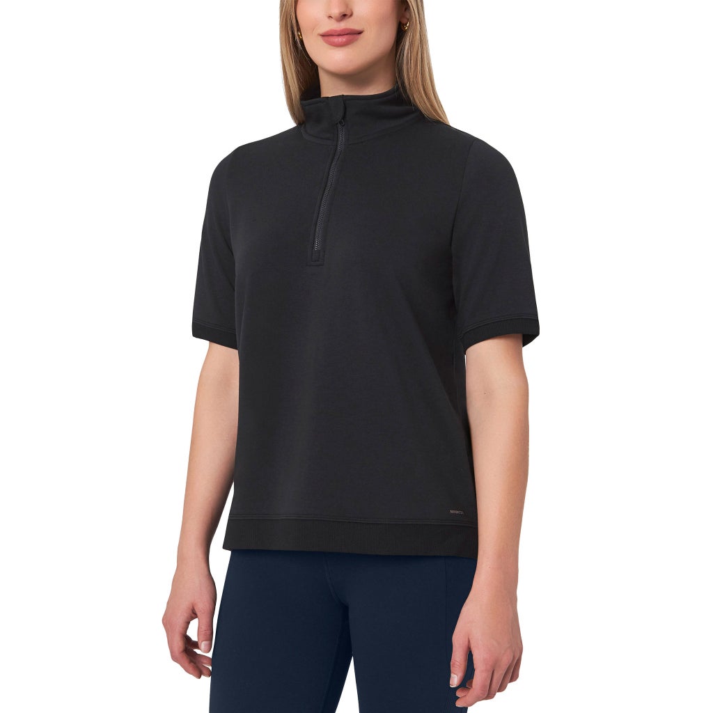 [color:black] Mondetta Women's Short Sleeve Terry 1/4 Zip - Black - image 5