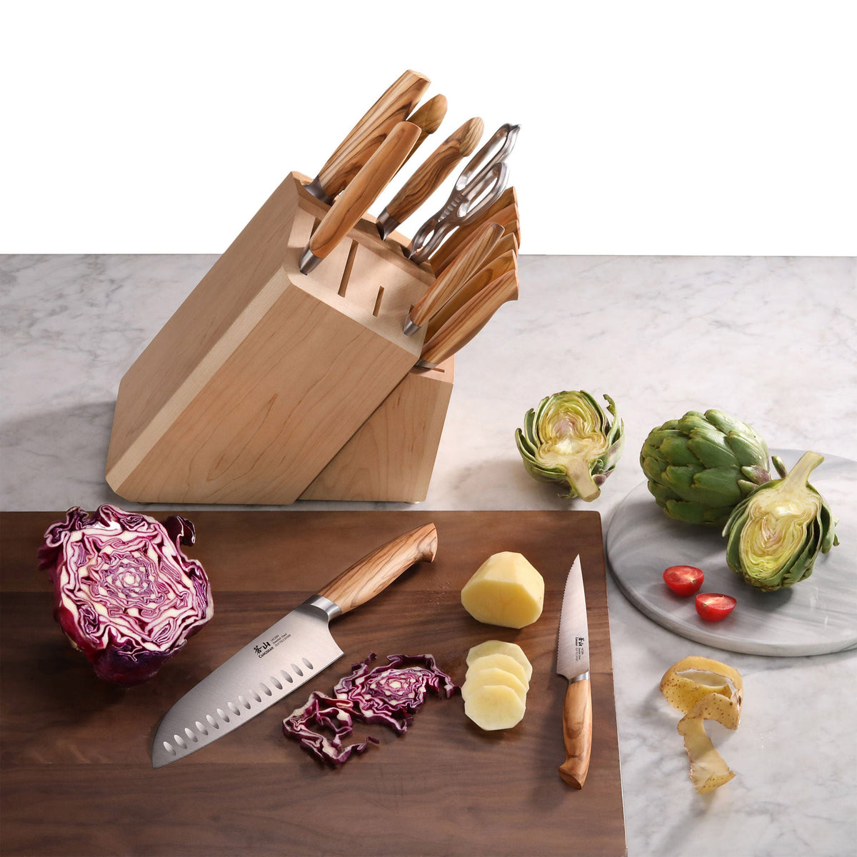 Cangshan OLIV Series Swedish Steel 15-Piece Knife Block Set, Maple Block