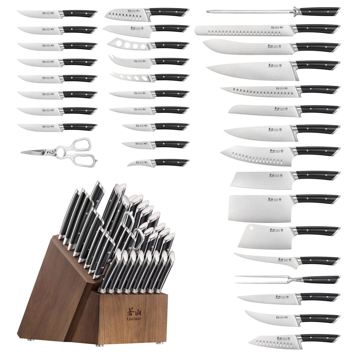 Cangshan Olympus Series German Steel Forged 36-piece Knife Block Set