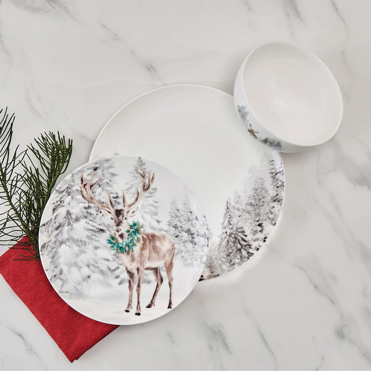 Mikasa Holiday Woodsy Winter 12-piece Bone China Dinnerware Set