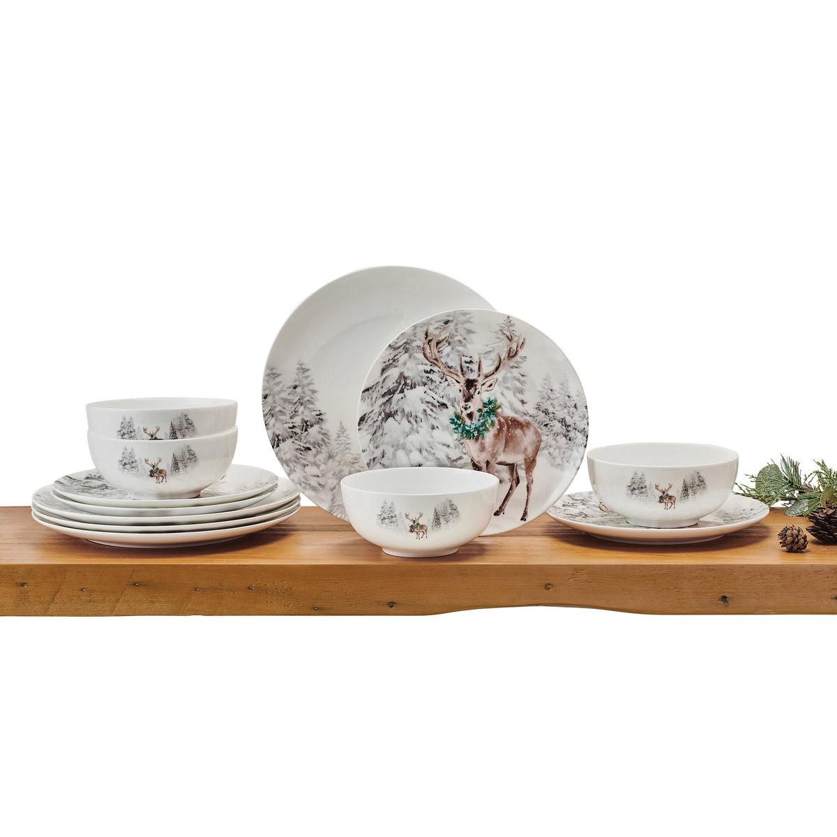 Mikasa Holiday Woodsy Winter 12-piece Bone China Dinnerware Set