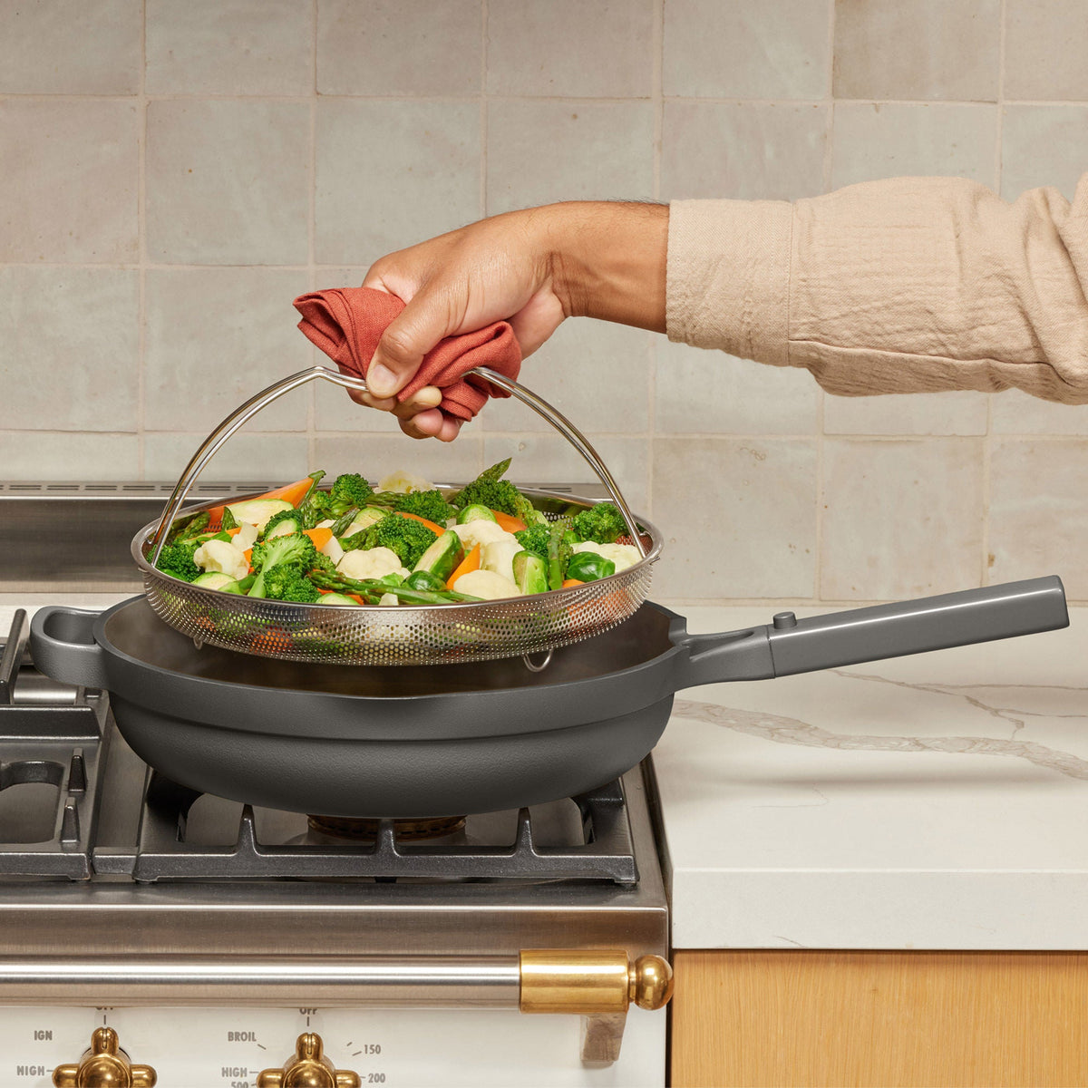 Our Place 4-piece Ceramic Nonstick 12.5” Family Sized Always Pan with Steamer