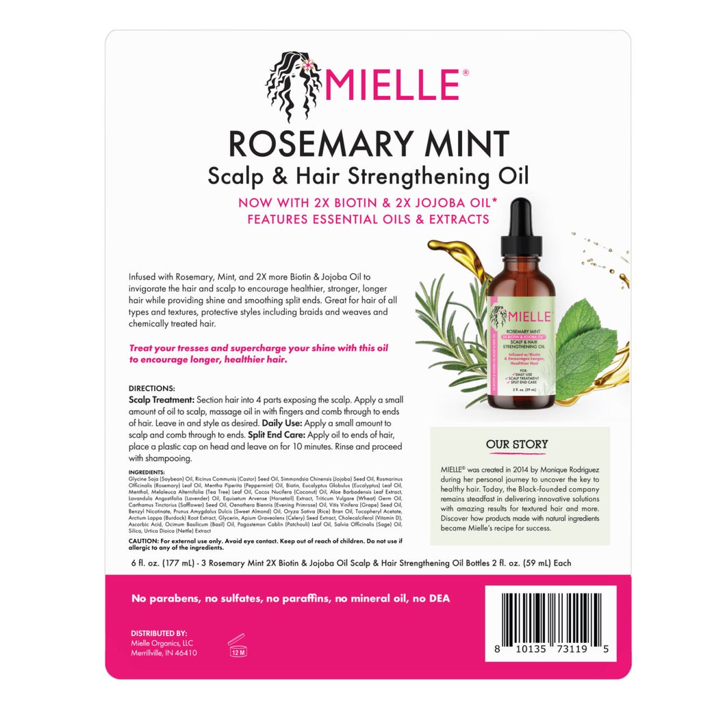 Mielle Rosemary Mint Scalp & Hair Strengthening Oil, 2 fl oz, 3-pack - product image