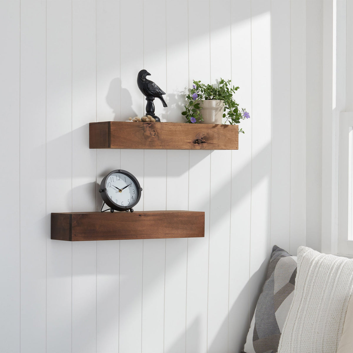 TRINITY Farmhouse Floating Shelf in Walnut, 2-pack