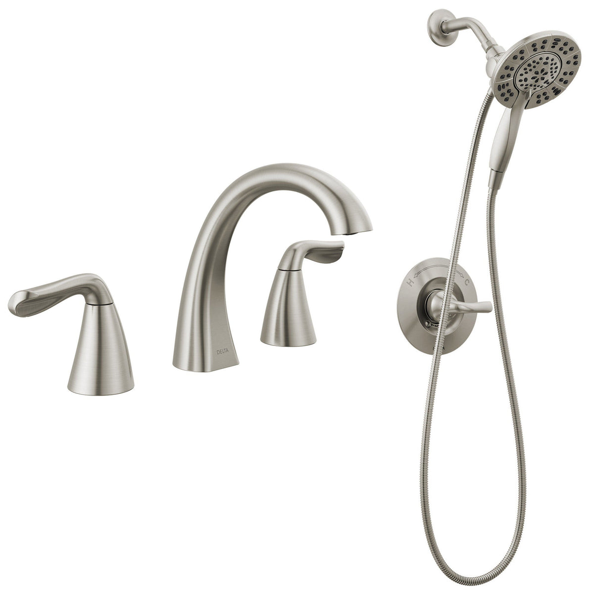 Delta Arvo Widespread Faucet with Shower Trim & In2ition Showerhead