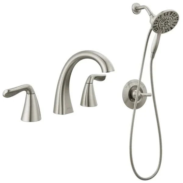 Delta arvo widespread faucet with shower trim in2ition showerhead