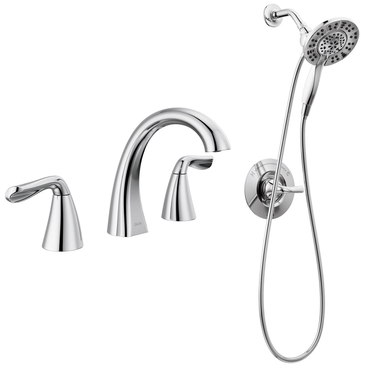 Delta Arvo Widespread Faucet with Shower Trim & In2ition Showerhead