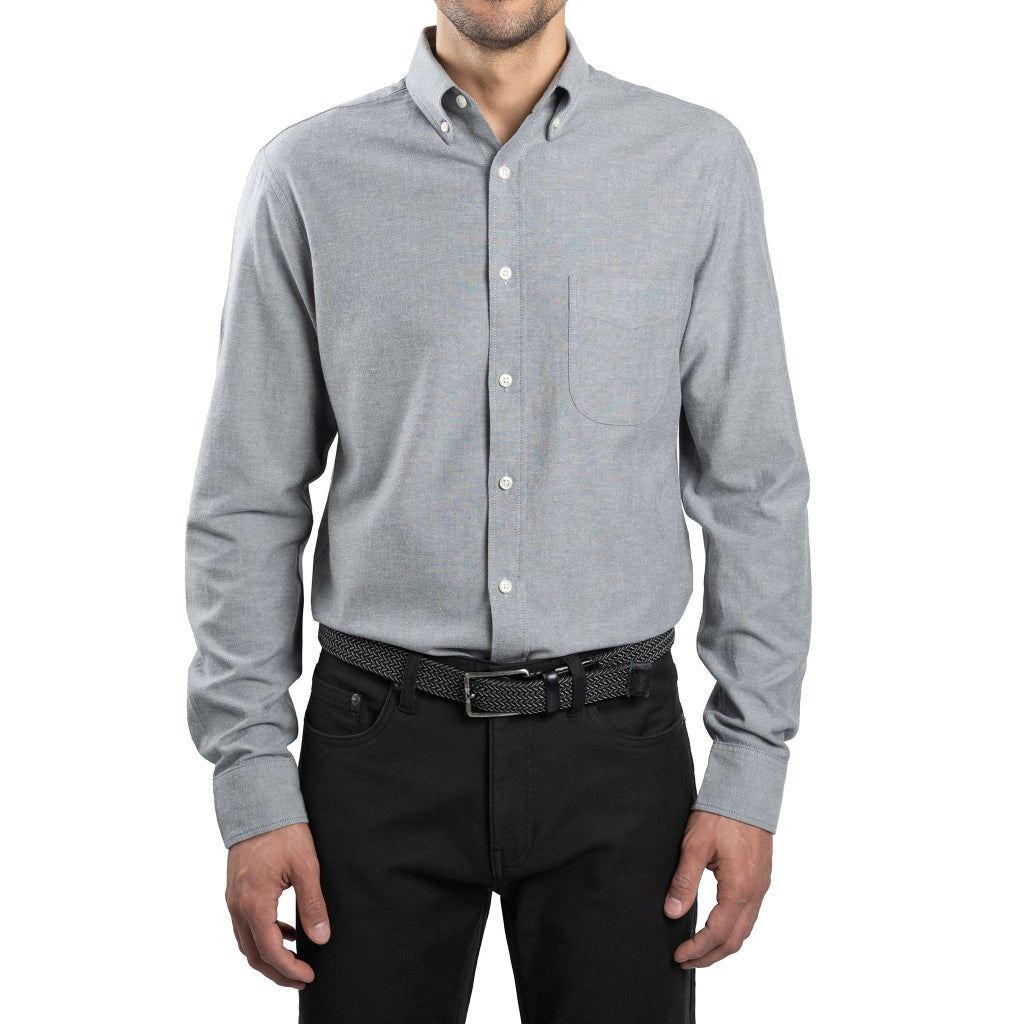 [color:gray] Jachs Men's Oxford Long Sleeve Button Up Shirt - Gray - image 1