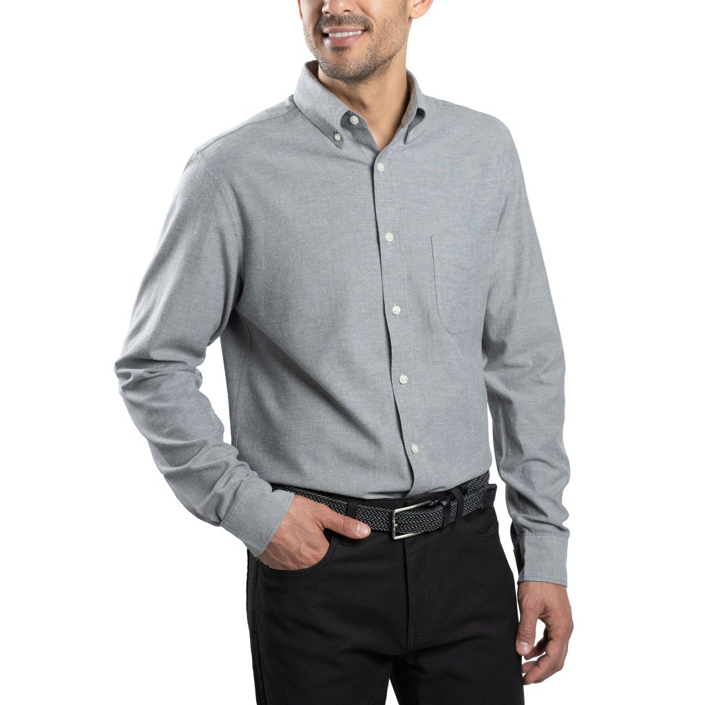[color:gray] Jachs Men's Oxford Long Sleeve Button Up Shirt - Gray - image 2