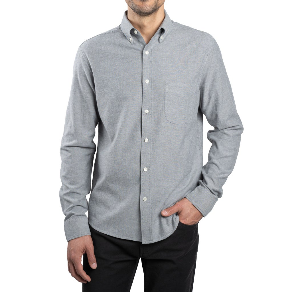 [color:gray] Jachs Men's Oxford Long Sleeve Button Up Shirt - Gray - image 4