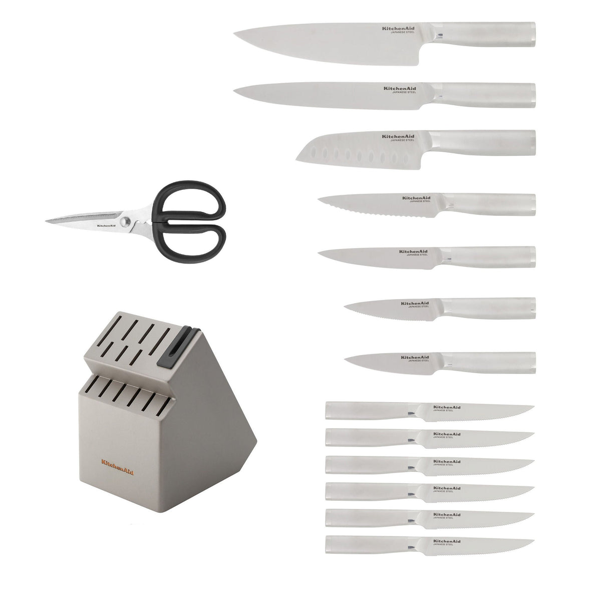 KitchenAid Gourmet Forged Japanese Steel 15-piece Knife Block Set with Built-in Sharpener