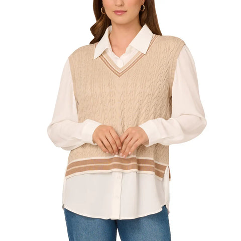 Adrianna Papell Women's Twofer Sweater Vest Blouse