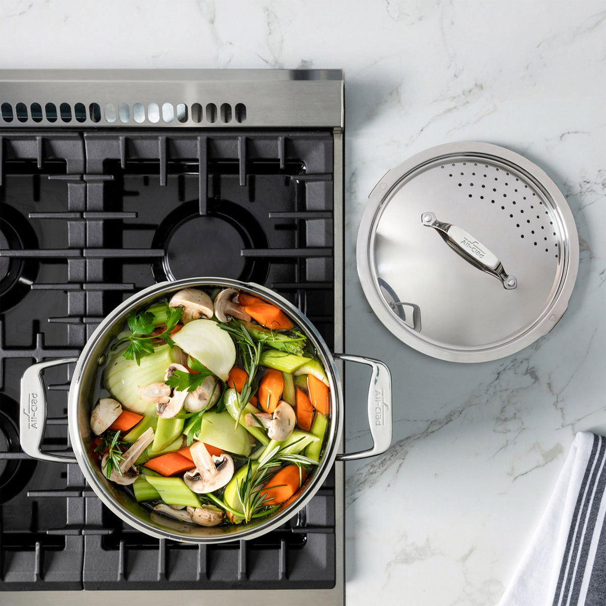 All-Clad Simply Strain, Stainless Steel Multipot with Straining Lid, 8-Quart