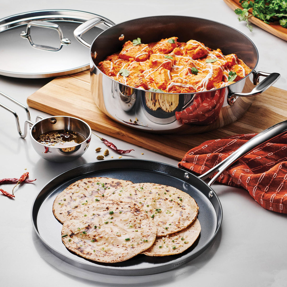 Tramontina 6.5 Qt Covered Casserole, 12-inch Dosa Tawa & Tadka Set
