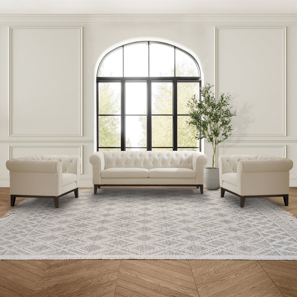 Gwen Fabric Chesterfield 3-piece Set, Sofa and 2 Chairs