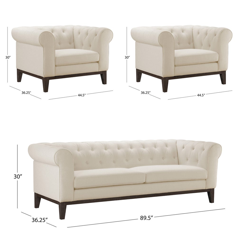 Gwen Fabric Chesterfield 3-piece Set, Sofa and 2 Chairs