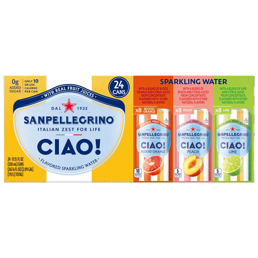San Pellegrino Ciao Sparkling Water, Variety Pack, 11.15 fl oz, 24-count