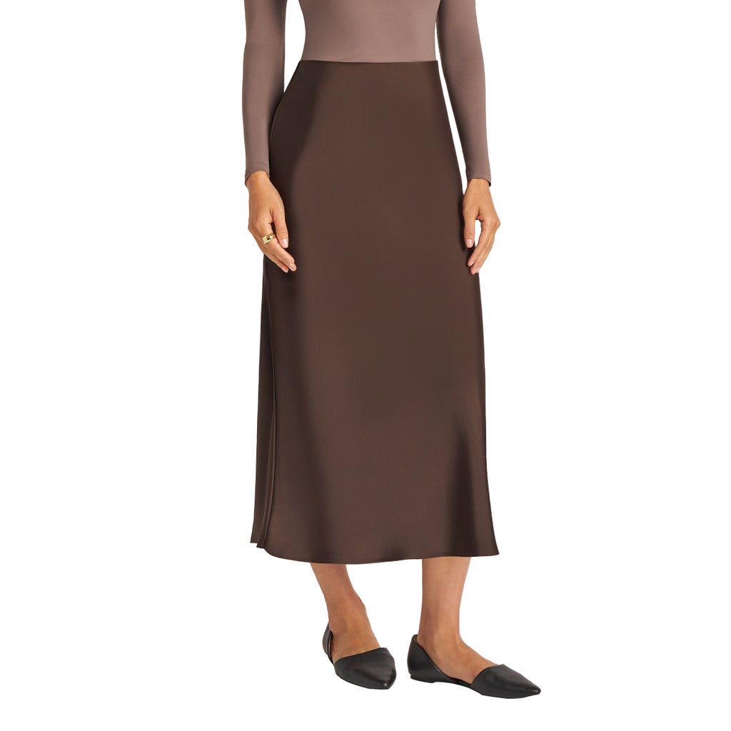 [color:brown (chocolate brown)] Matty M Women's Satin Skirt - Brown (Chocolate Brown) - image 2
