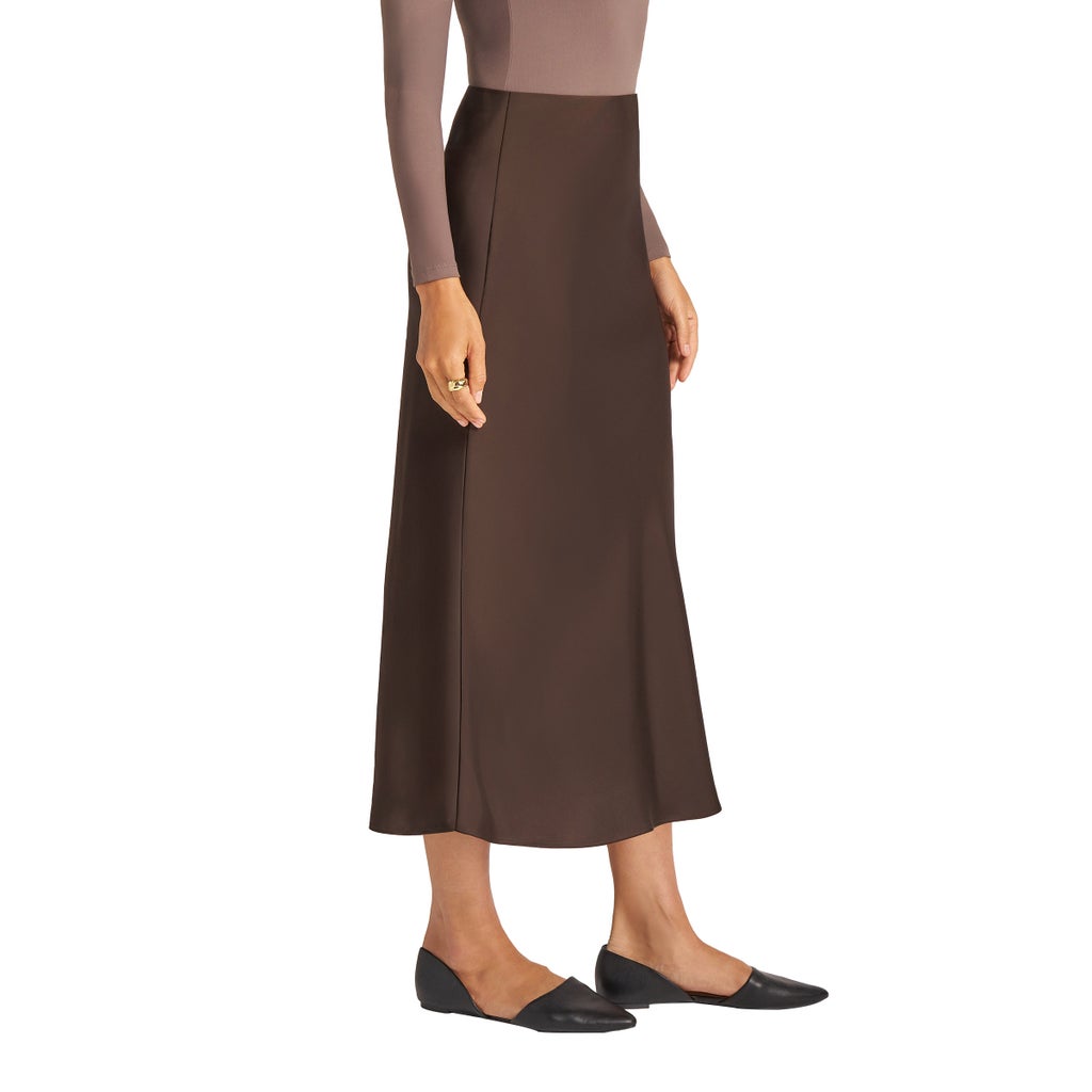 [color:brown (chocolate brown)] Matty M Women's Satin Skirt - Brown (Chocolate Brown) - image 3