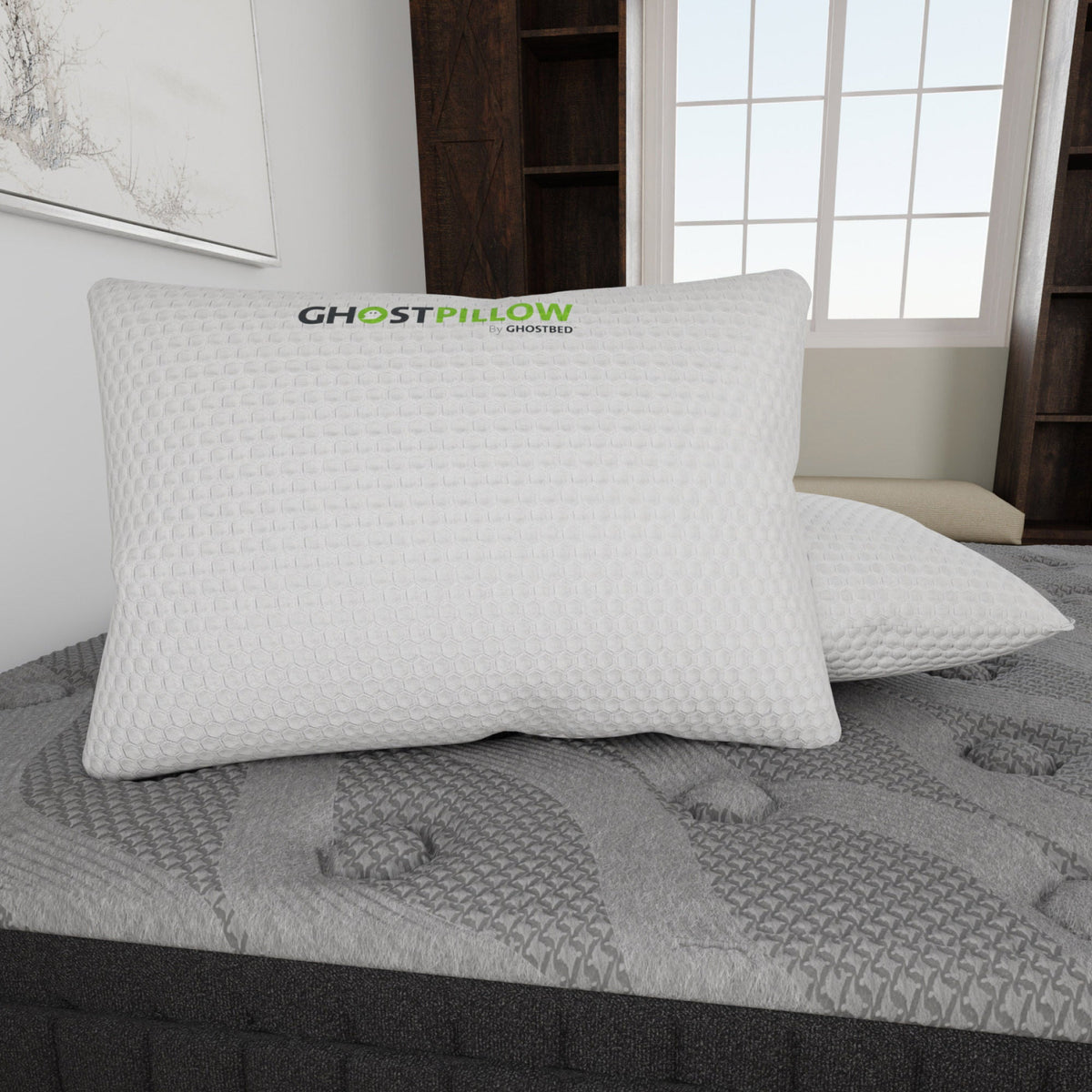 GhostBed 2.0 Adjustable Shredded Memory Foam Pillow, 2-pack