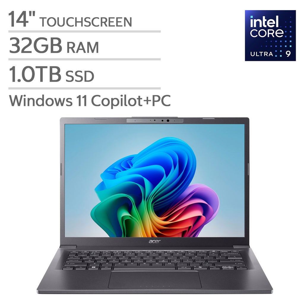 Acer Aspire 14" AI Copilot+ PC – Intel Core Ultra 9 processor 288V – WUXGA (1920 x 1200) Touchscreen – 32GB RAM - 1TB SSD- Windows 11 Home - Steel Gray – image 1