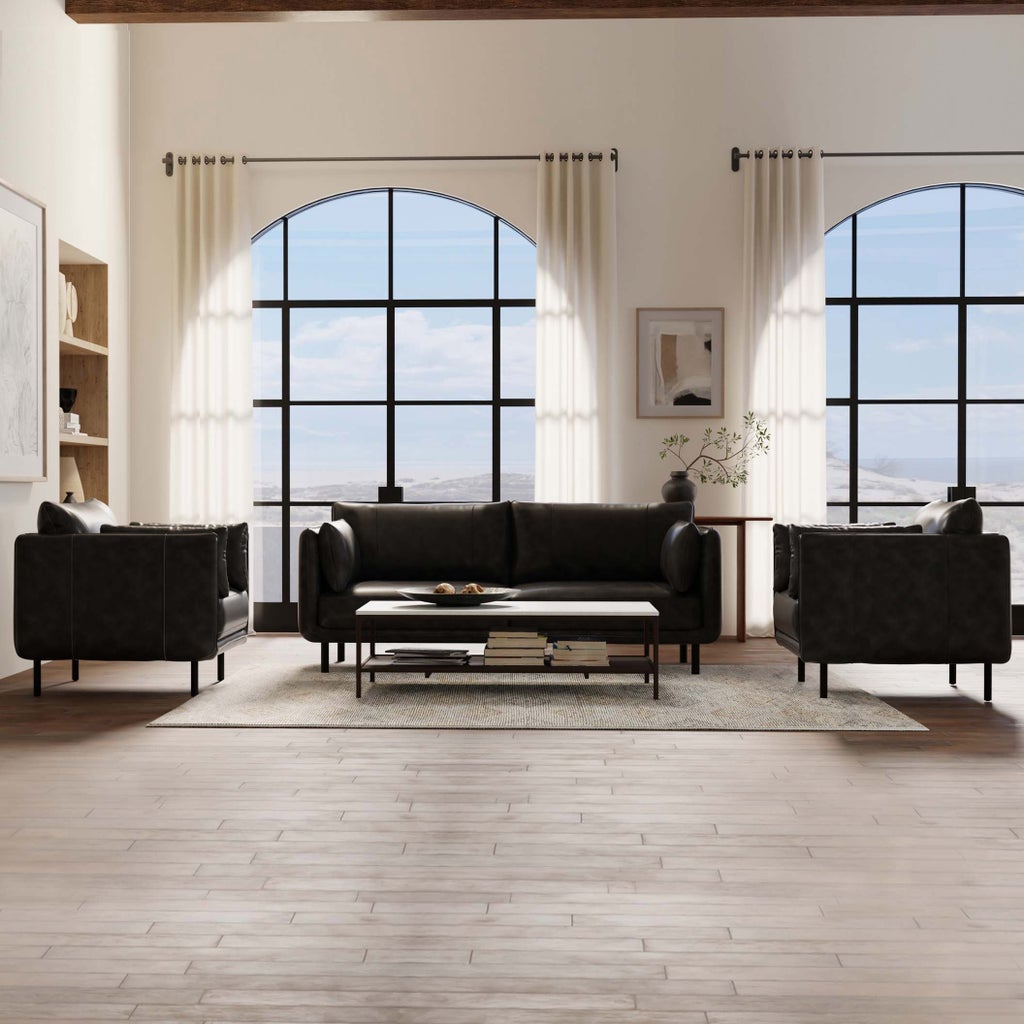 Simone Top Grain Leather Sofa with Two Matching Chairs