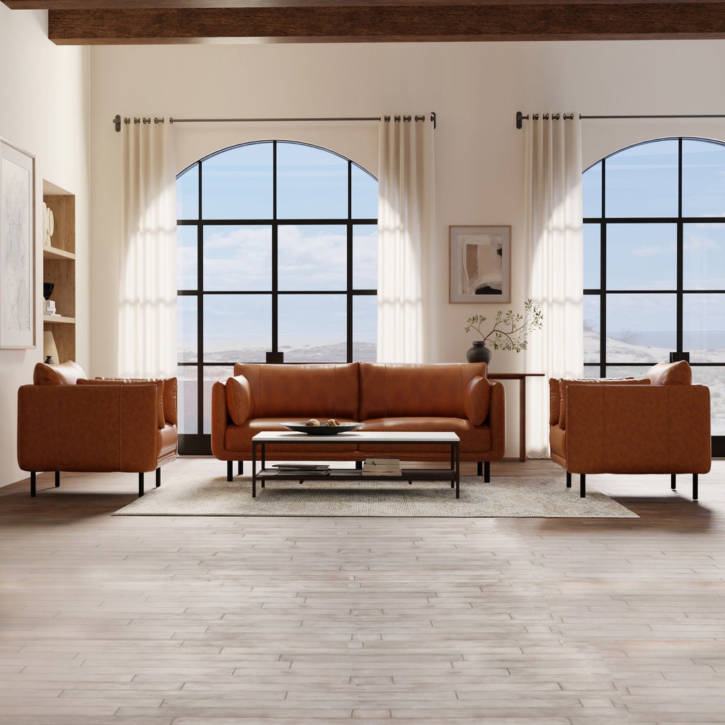 Simone Top Grain Leather Sofa with Two Matching Chairs
