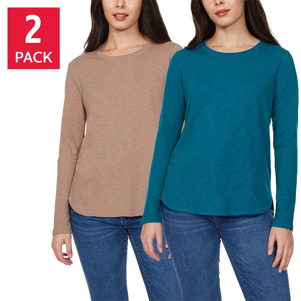 [color:brown] Kirkland Signature Women's Long Sleeve Slub Tee, 2-Pack - Brown - image 11