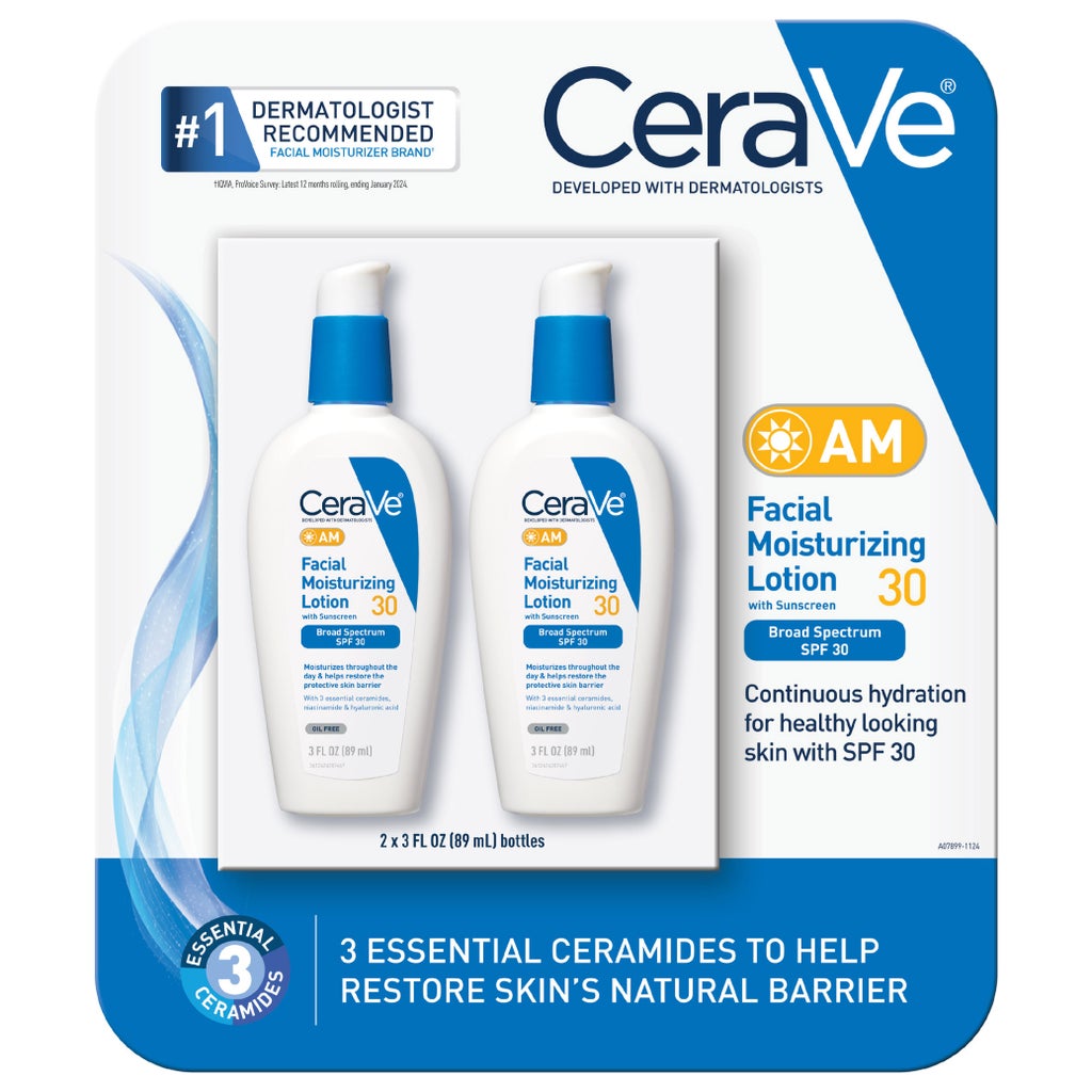 CeraVe AM Facial Moisturizing Lotion 30 SPF, 3 fl oz, 2-pack - product image