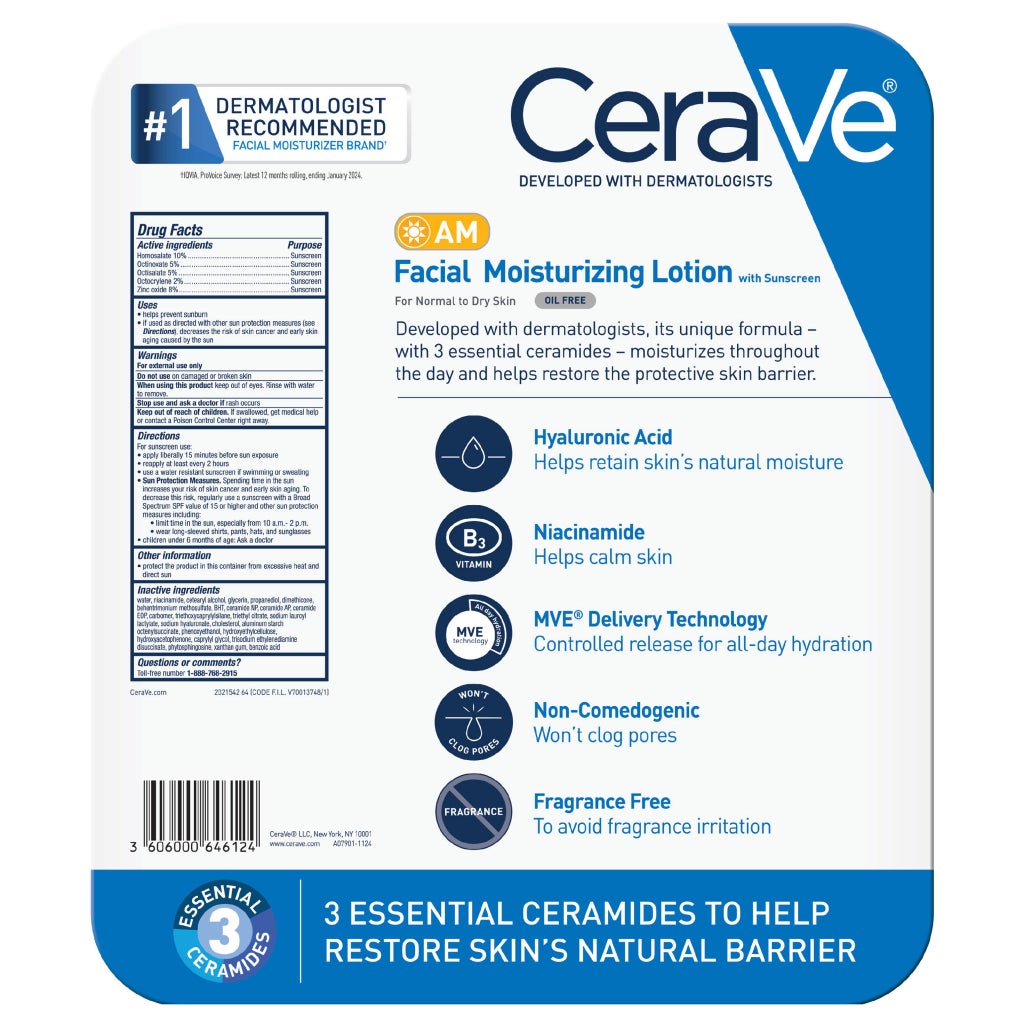 CeraVe AM Facial Moisturizing Lotion 30 SPF, 3 fl oz, 2-pack - product image