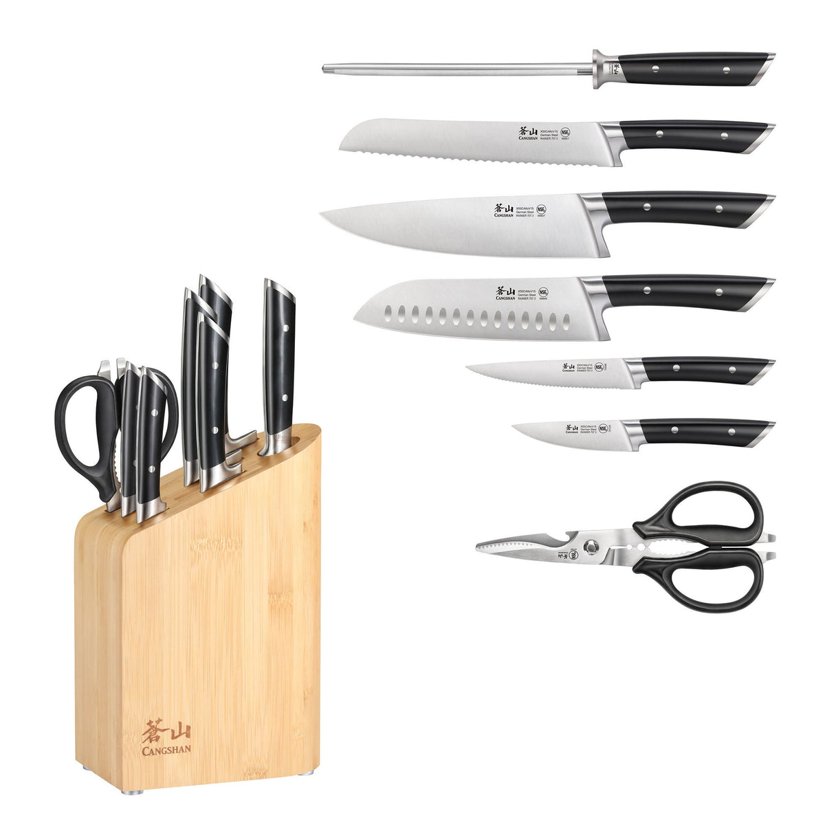 Cangshan Rainier Series German Steel Forged 8-piece Knife Block Set