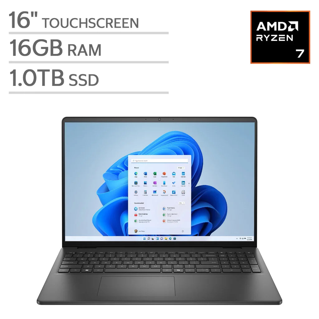 Dell 16 Touchscreen Laptop - 16.0" FHD+ 1920x1200 Touchscreen - Ryzen 7 250 - 16GB RAM - 1TB SSD - Windows 11 Home - Carbon Black – image 1