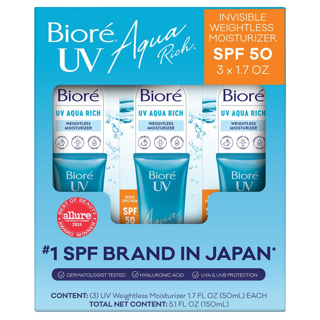 Biore UV Aqua Rich Weightless Moisturizer SPF 50, 1.7 fl oz, 3-pack - product image