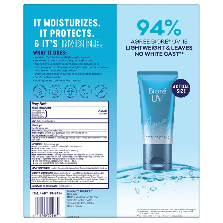 Biore UV Aqua Rich Weightless Moisturizer SPF 50, 1.7 fl oz, 3-pack - image 2