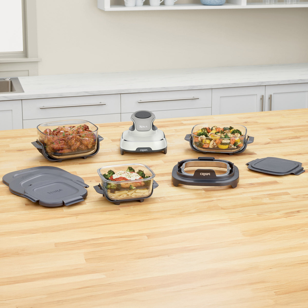 Ninja Crispi 5-in-1 Portable Glass Air Fry Cooking System, 3 Containers & Cover