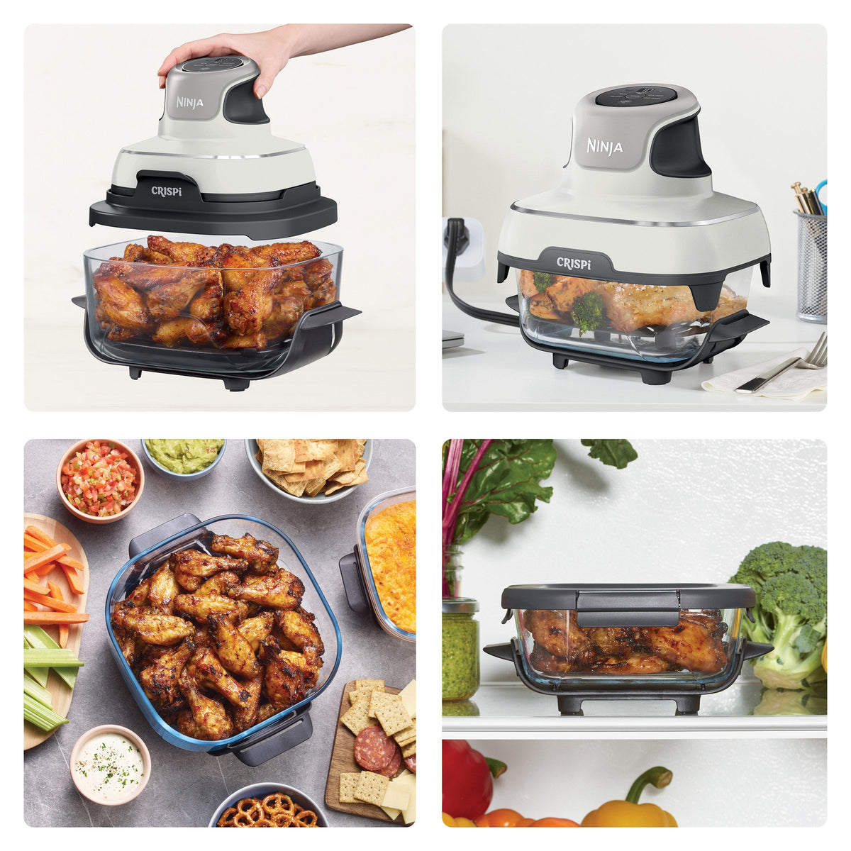 Ninja Crispi 5-in-1 Portable Glass Air Fry Cooking System, 3 Containers & Cover