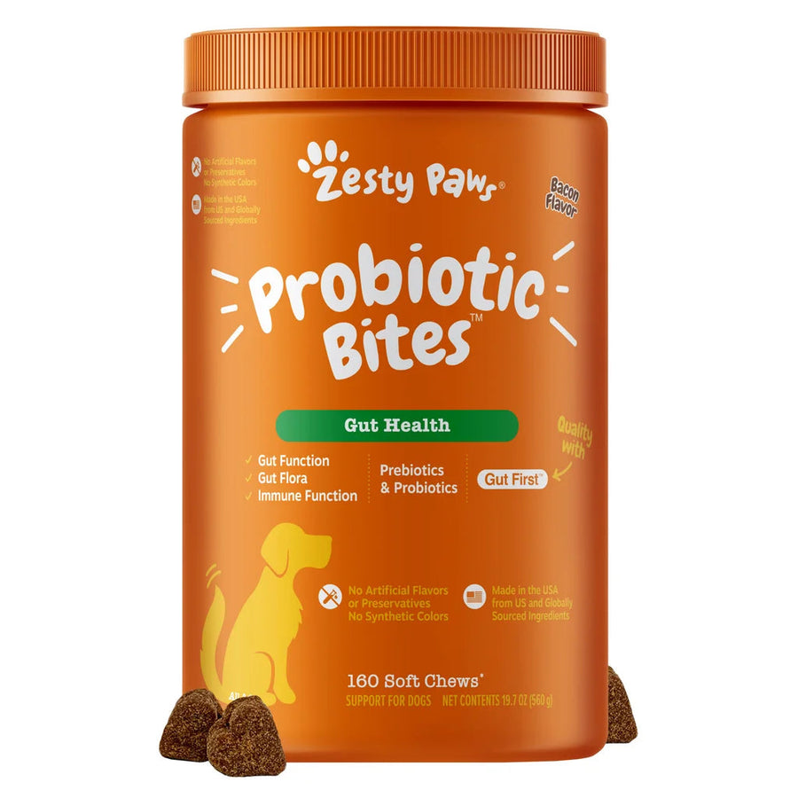 Zesty Paws Probiotic Bites for Dogs, Bacon Flavor, 160-count
