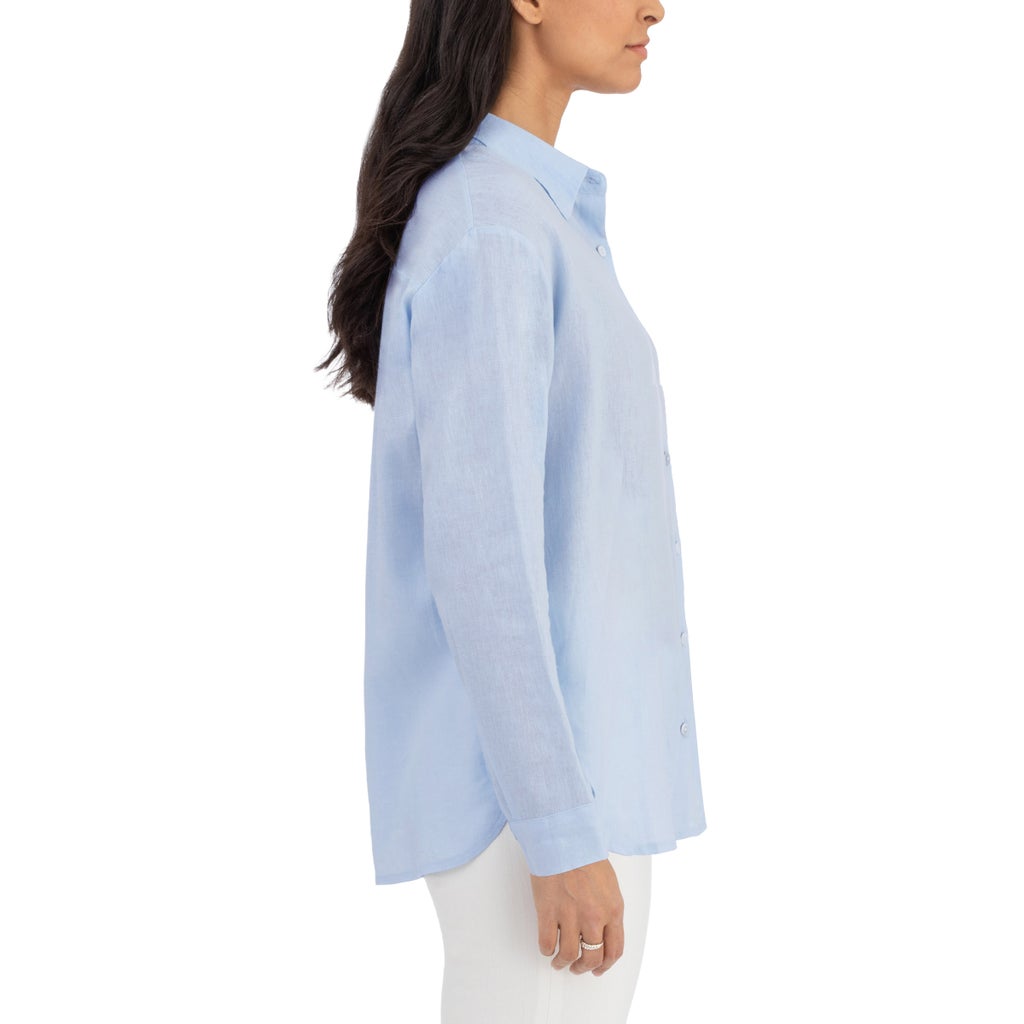 [color:blue] BlankNYC Women's Linen Blend Button Up Shirt - Blue - image 9