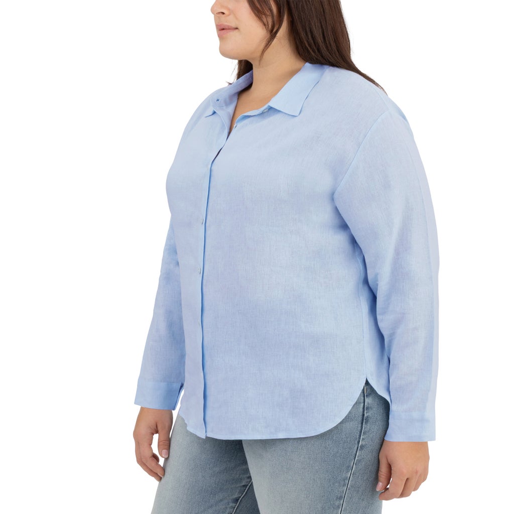 [color:blue] BlankNYC Women's Linen Blend Button Up Shirt - Blue - image 6