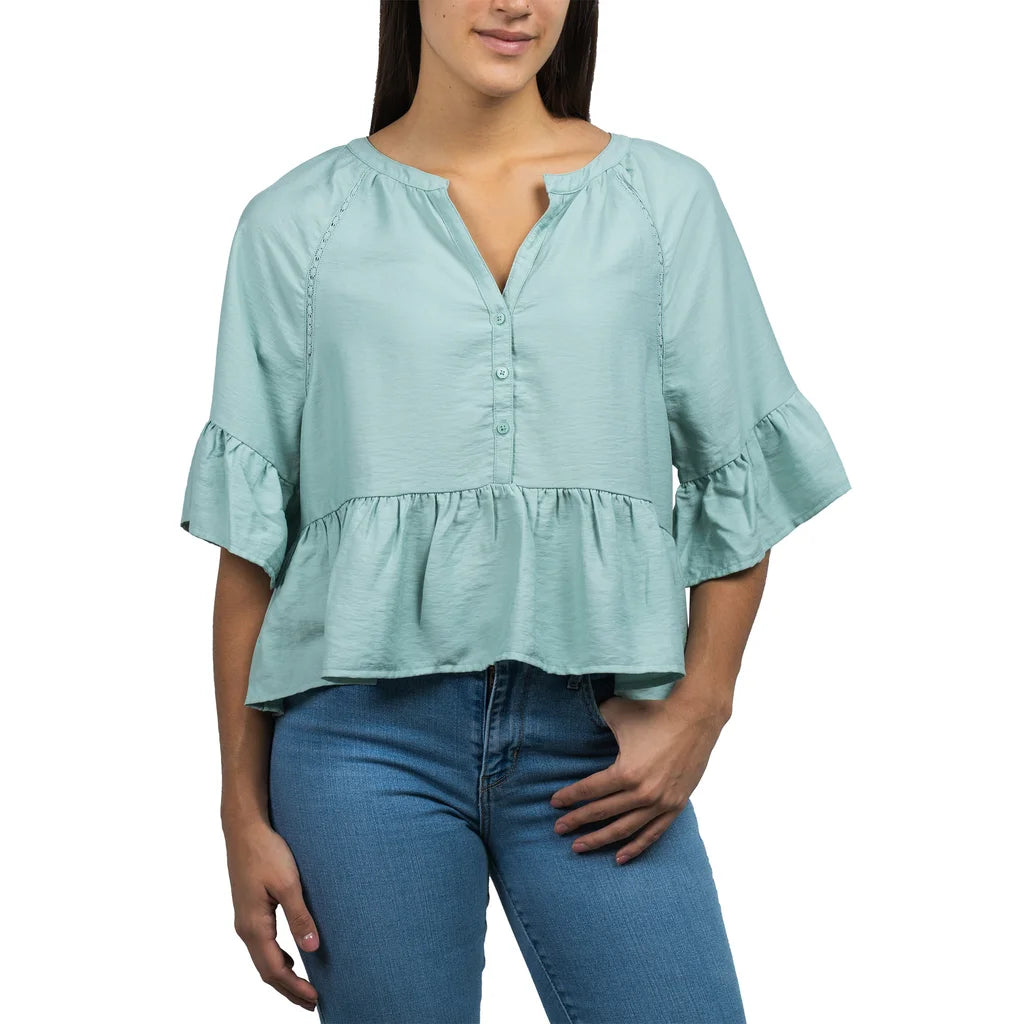 Jachs Girlfriend Women's Short Sleeve Ruffle Blouse - image 3