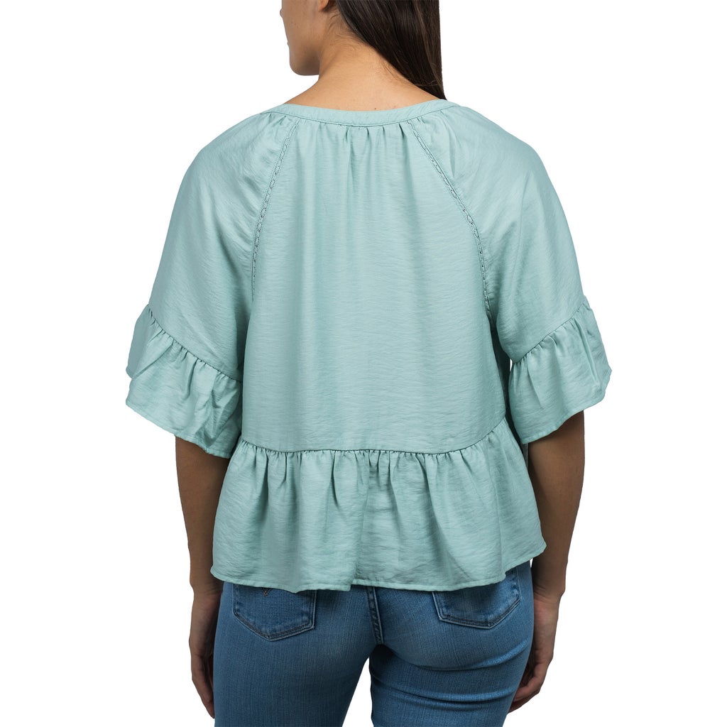 [color:green] Jachs Girlfriend Women's Short Sleeve Ruffle Blouse - Green - image 7