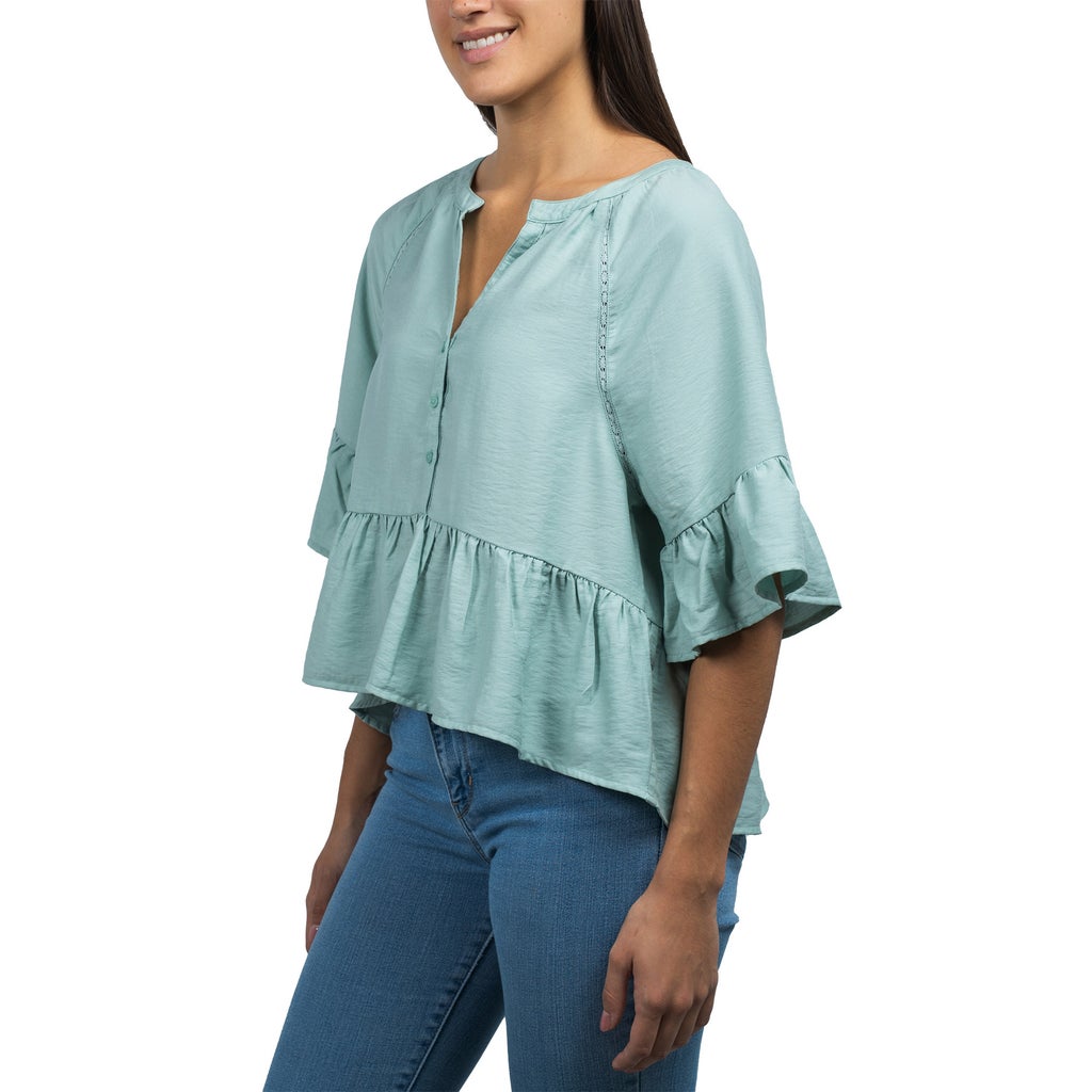 [color:green] Jachs Girlfriend Women's Short Sleeve Ruffle Blouse - Green - image 3