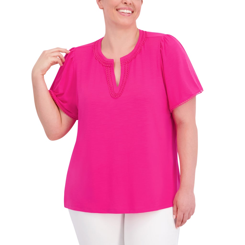 [color:dark pink] Jones New York Women's Split Neck Top - Dark Pink - image 9