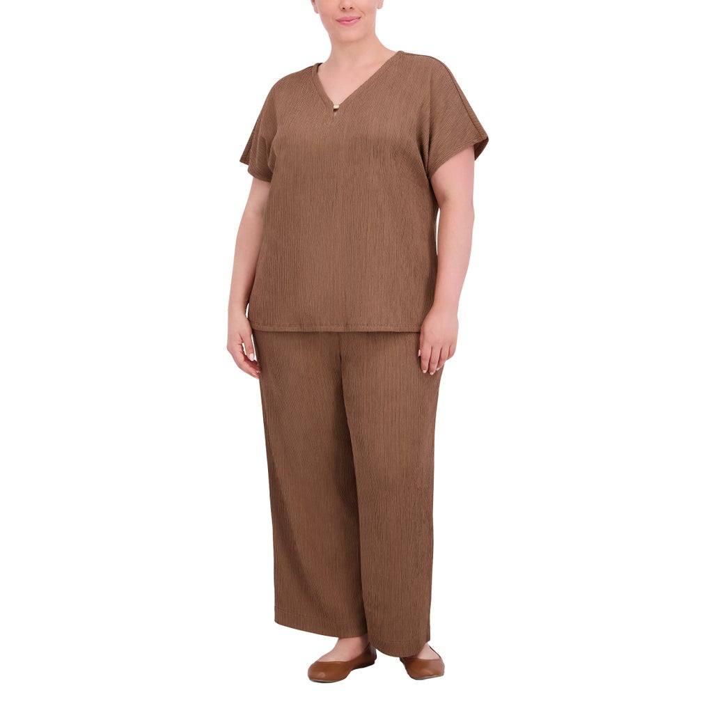[color:light brown] Jones New York Women's Textured Crop Set - Light Brown - image 10