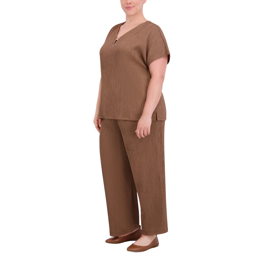 [color:light brown] Jones New York Women's Textured Crop Set - Light Brown - image 12