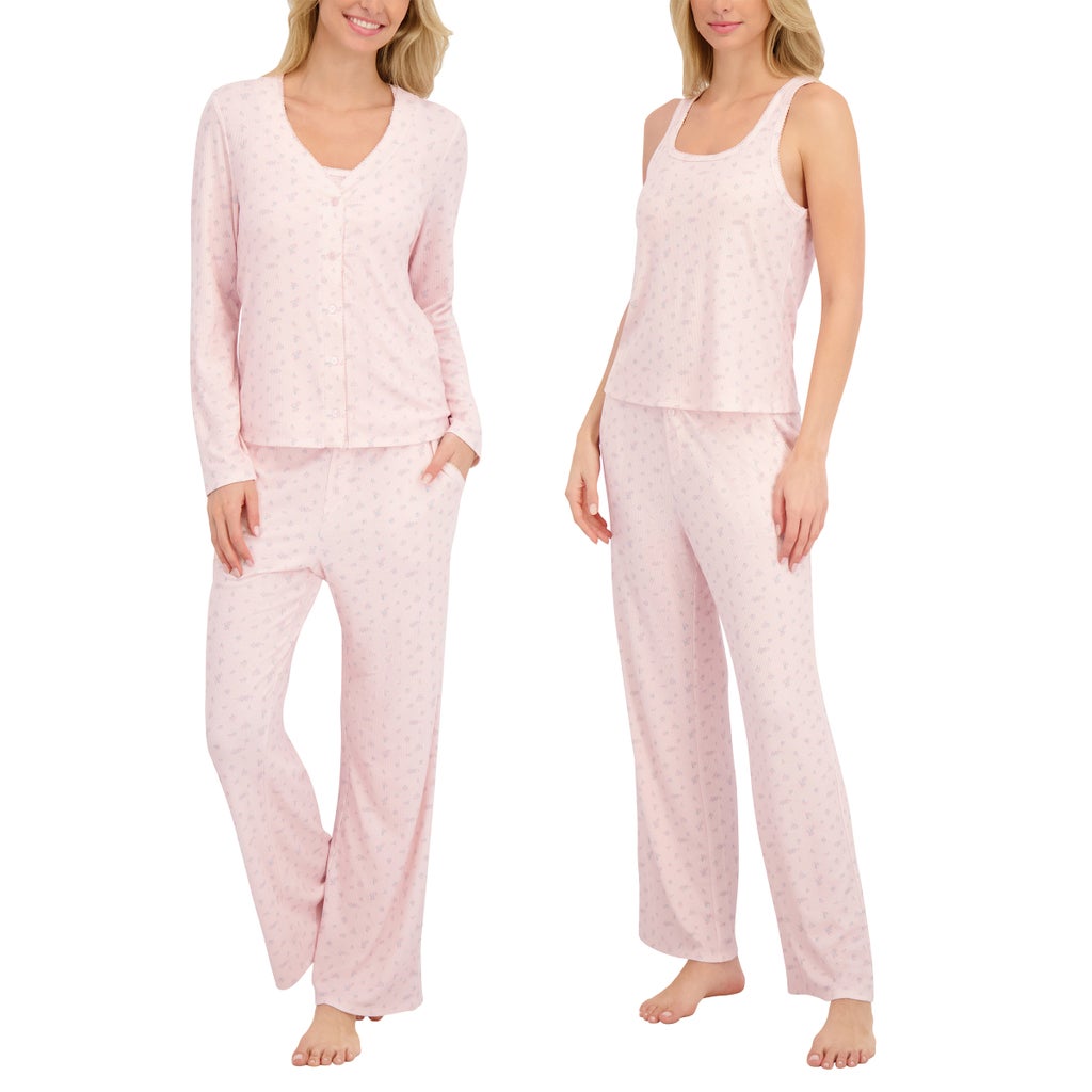 [color:pink] Live2Lounge Women's 3-piece Picot Lounge Set - Pink - image 1